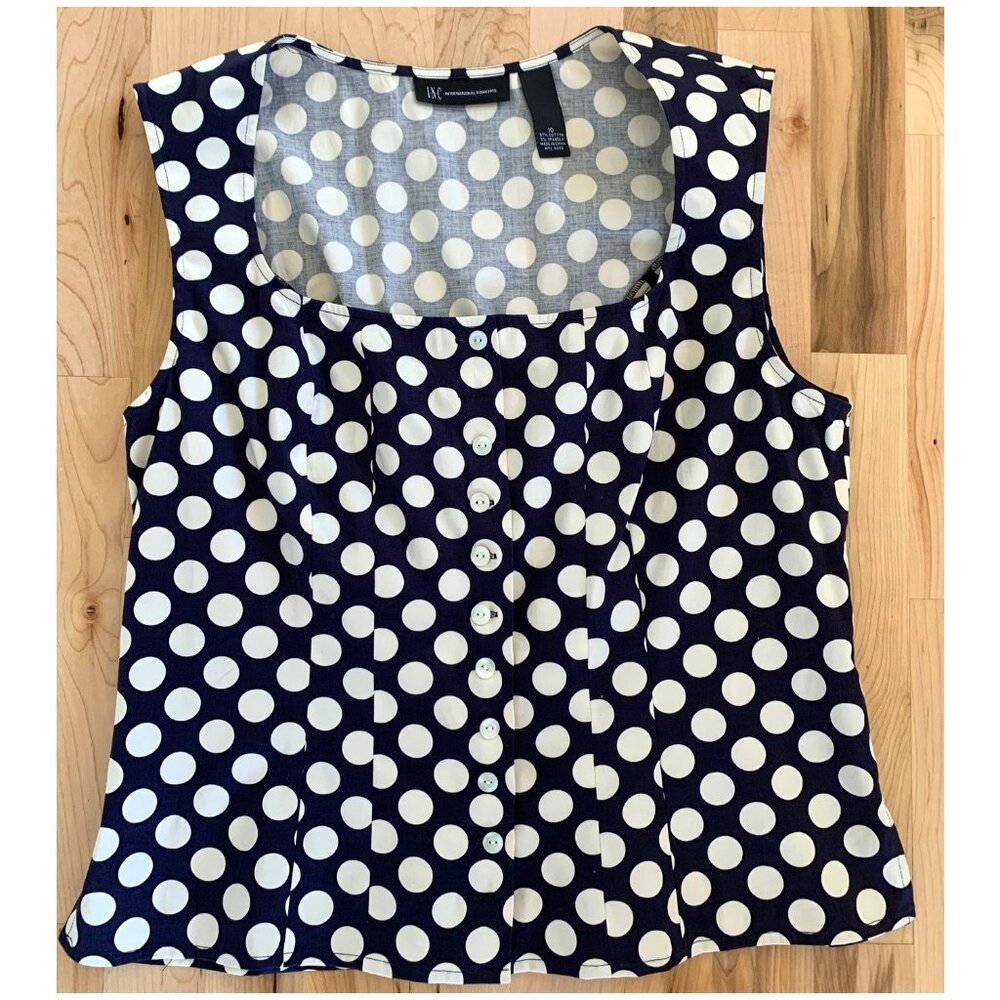 INC Concepts Sleeveless Navy Blue & White Polka Dot - Sz 10 - NWOT
